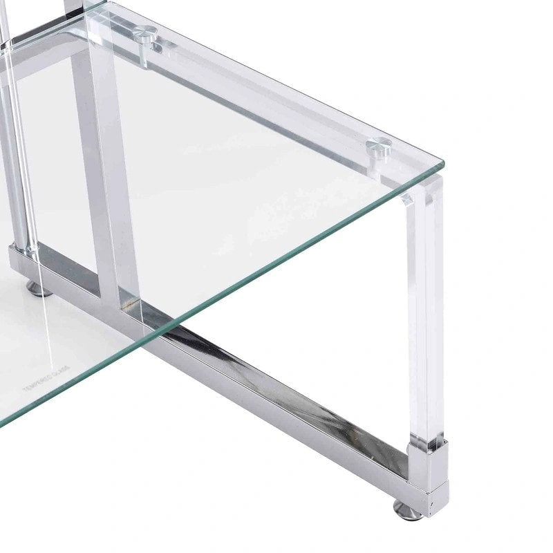 Grondin Contemporary Style 2-Tier End Table Sofa Side Table with Tempered Glass Shelves and Metal Frame