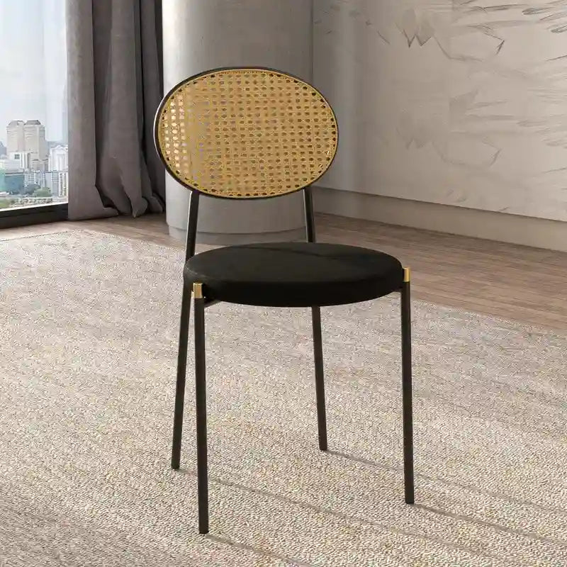 Euston Set of 4 Modern Dining Chair with Wicker Back & Upholstered Velvet Seat for Home Office Living Room & Kitchen