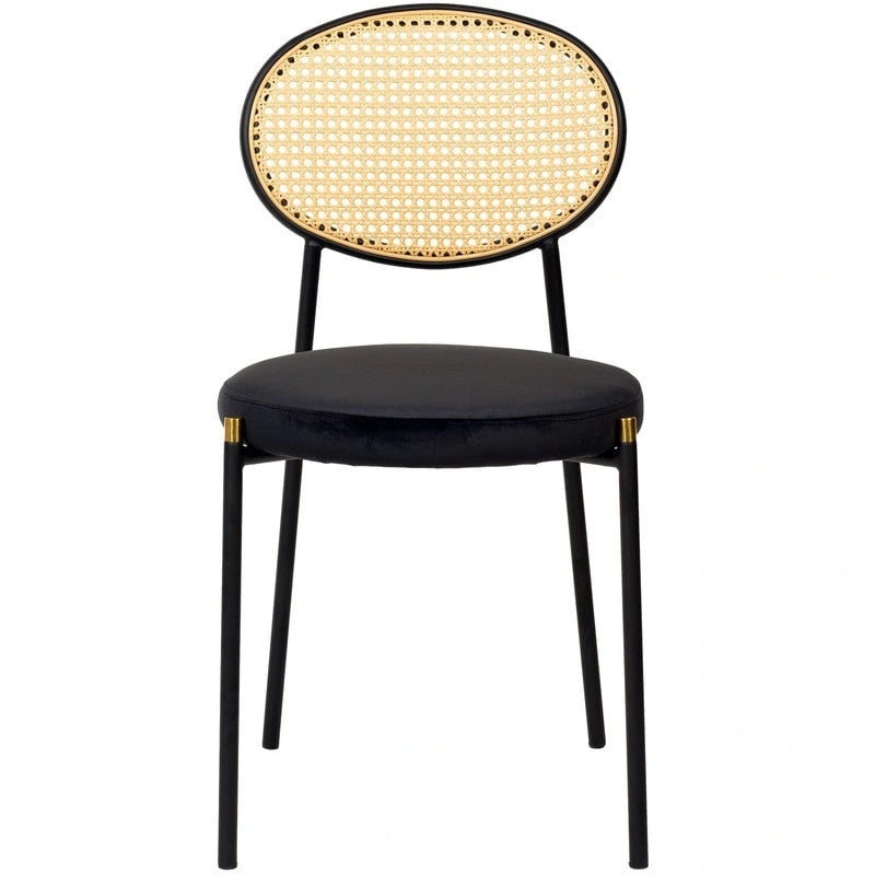 Euston Set of 4 Modern Dining Chair with Wicker Back & Upholstered Velvet Seat for Home Office Living Room & Kitchen