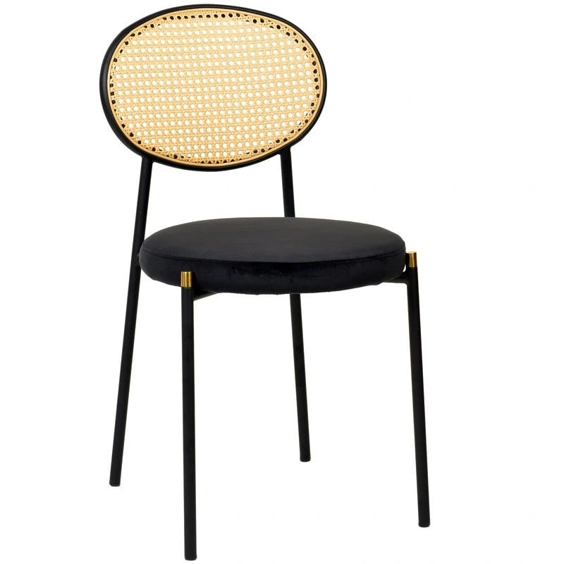 Euston Set of 4 Modern Dining Chair with Wicker Back & Upholstered Velvet Seat for Home Office Living Room & Kitchen