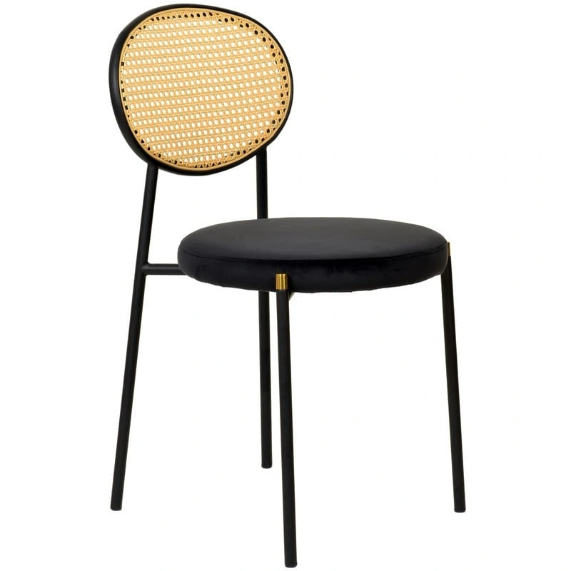 Euston Set of 4 Modern Dining Chair with Wicker Back & Upholstered Velvet Seat for Home Office Living Room & Kitchen