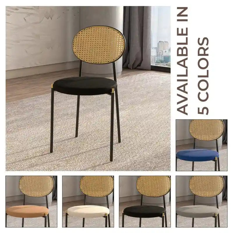 Euston Set of 4 Modern Dining Chair with Wicker Back & Upholstered Velvet Seat for Home Office Living Room & Kitchen