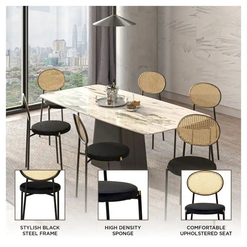 Euston Set of 4 Modern Dining Chair with Wicker Back & Upholstered Velvet Seat for Home Office Living Room & Kitchen