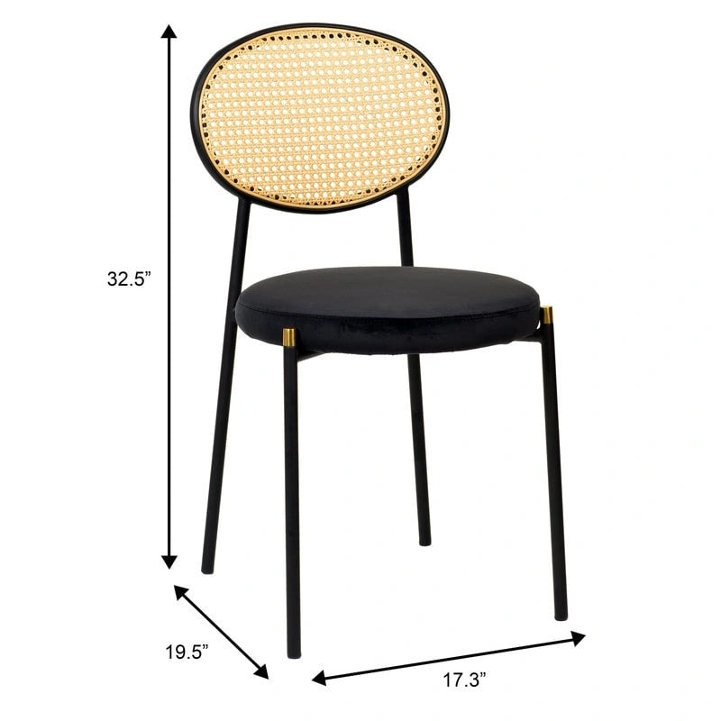 Euston Set of 4 Modern Dining Chair with Wicker Back & Upholstered Velvet Seat for Home Office Living Room & Kitchen