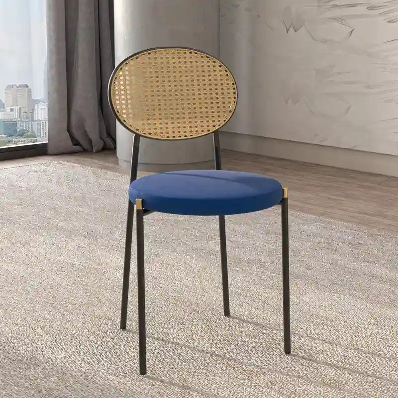 Euston Set of 4 Modern Dining Chair with Wicker Back & Upholstered Velvet Seat for Home Office Living Room & Kitchen