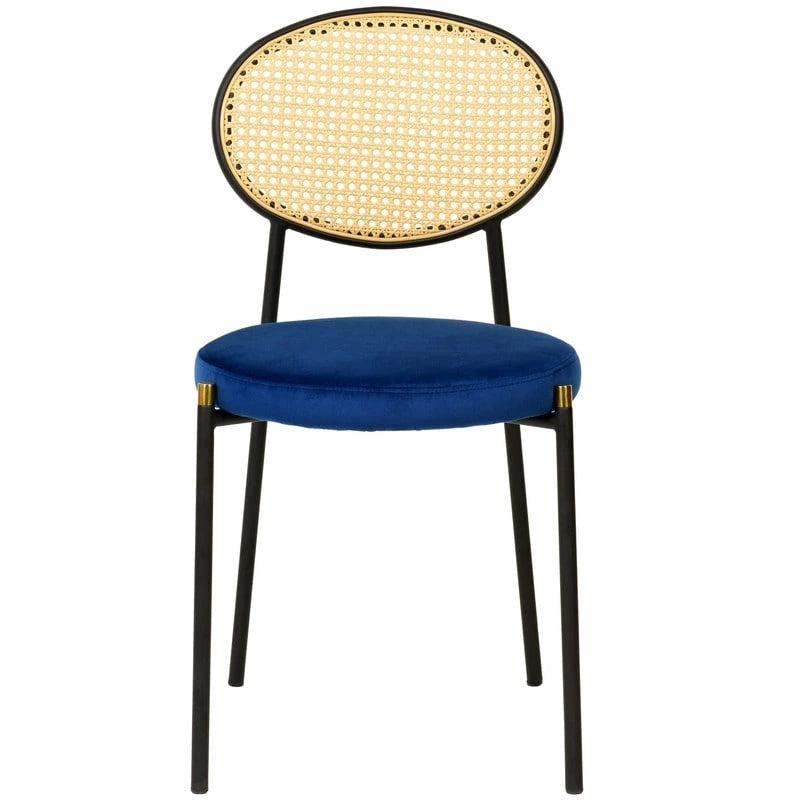 Euston Set of 4 Modern Dining Chair with Wicker Back & Upholstered Velvet Seat for Home Office Living Room & Kitchen