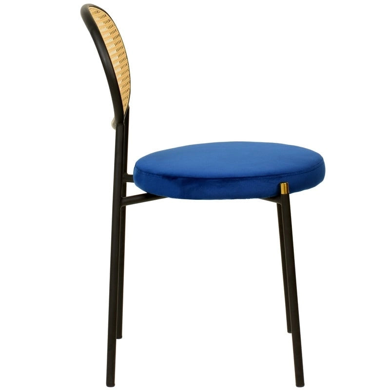 Euston Set of 4 Modern Dining Chair with Wicker Back & Upholstered Velvet Seat for Home Office Living Room & Kitchen