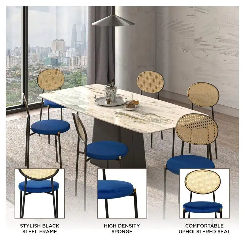 Euston Set of 4 Modern Dining Chair with Wicker Back & Upholstered Velvet Seat for Home Office Living Room & Kitchen