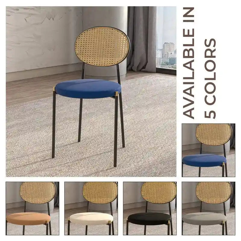 Euston Set of 4 Modern Dining Chair with Wicker Back & Upholstered Velvet Seat for Home Office Living Room & Kitchen