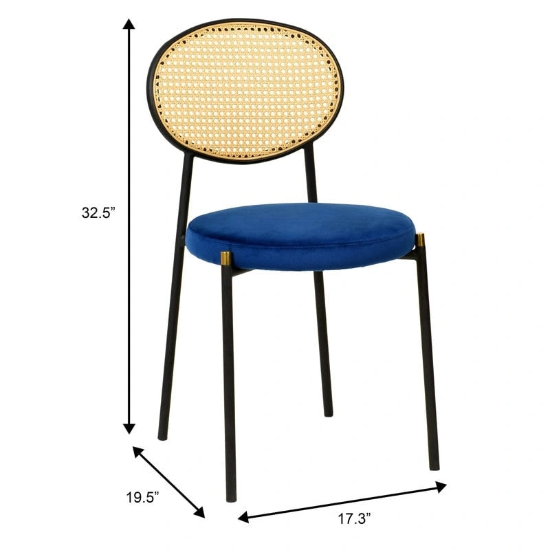 Euston Set of 4 Modern Dining Chair with Wicker Back & Upholstered Velvet Seat for Home Office Living Room & Kitchen