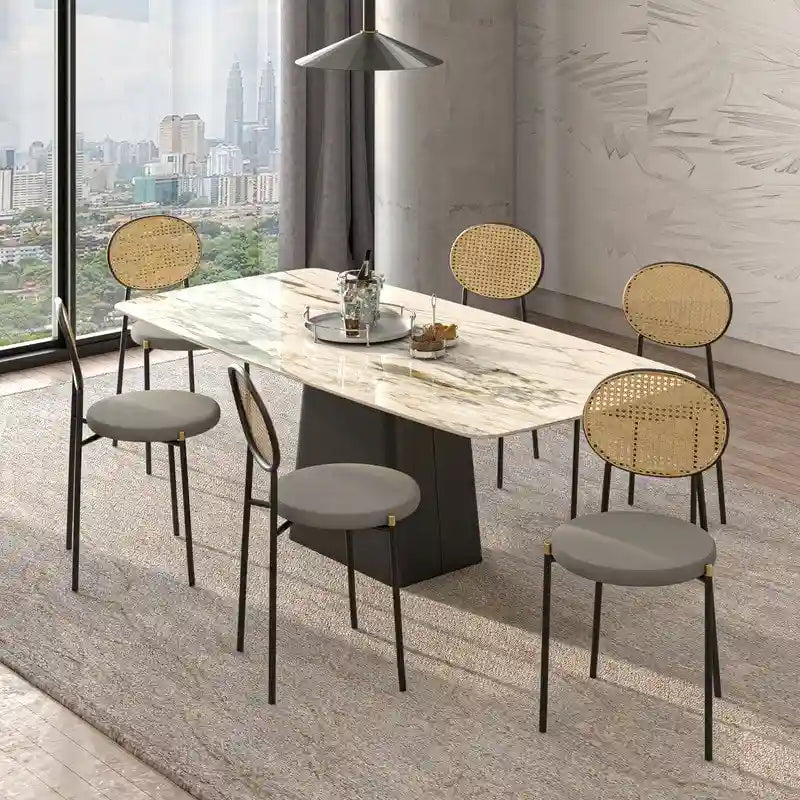 Euston Set of 4 Modern Dining Chair with Wicker Back & Upholstered Velvet Seat for Home Office Living Room & Kitchen