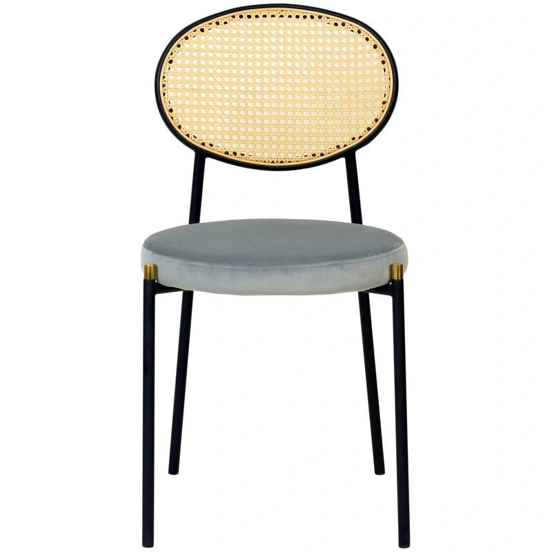 Euston Set of 4 Modern Dining Chair with Wicker Back & Upholstered Velvet Seat for Home Office Living Room & Kitchen
