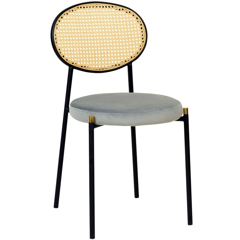 Euston Set of 4 Modern Dining Chair with Wicker Back & Upholstered Velvet Seat for Home Office Living Room & Kitchen