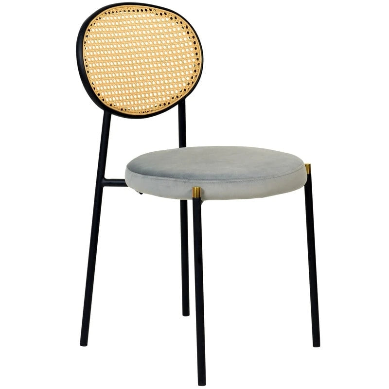 Euston Set of 4 Modern Dining Chair with Wicker Back & Upholstered Velvet Seat for Home Office Living Room & Kitchen