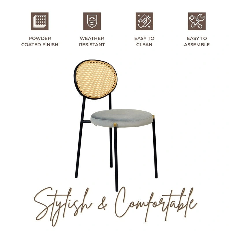 Euston Set of 4 Modern Dining Chair with Wicker Back & Upholstered Velvet Seat for Home Office Living Room & Kitchen