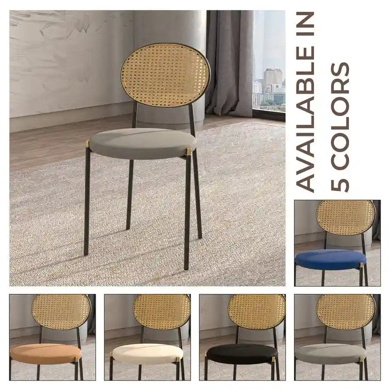 Euston Set of 4 Modern Dining Chair with Wicker Back & Upholstered Velvet Seat for Home Office Living Room & Kitchen