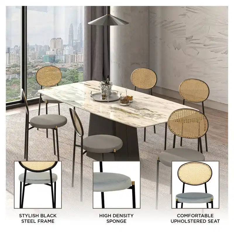 Euston Set of 4 Modern Dining Chair with Wicker Back & Upholstered Velvet Seat for Home Office Living Room & Kitchen