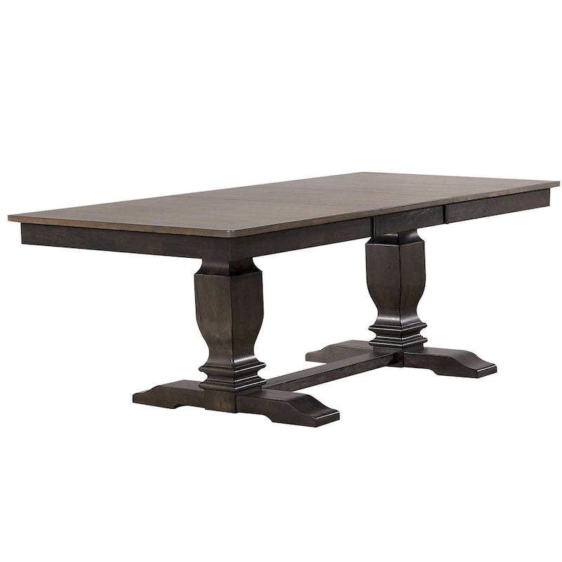 Double Pedestal Transitional Antique Grey X-Back 7-Piece Dining Set