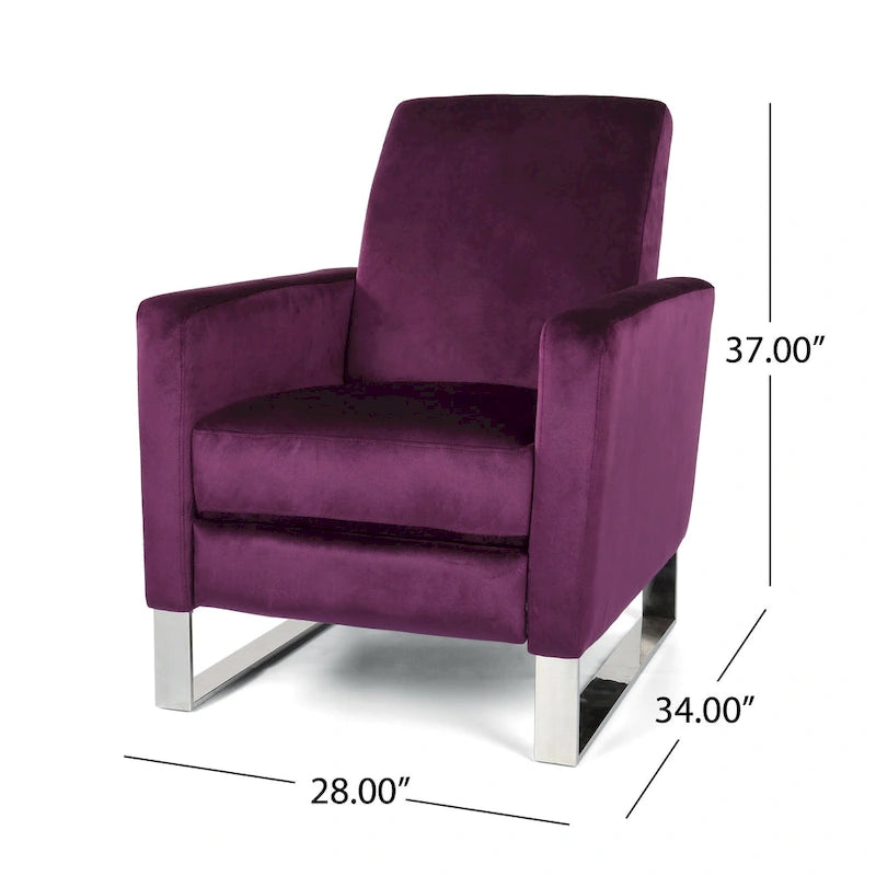 Brightwood Modern Velvet Recliner w/ Steel Legs by Christopher Knight Home
