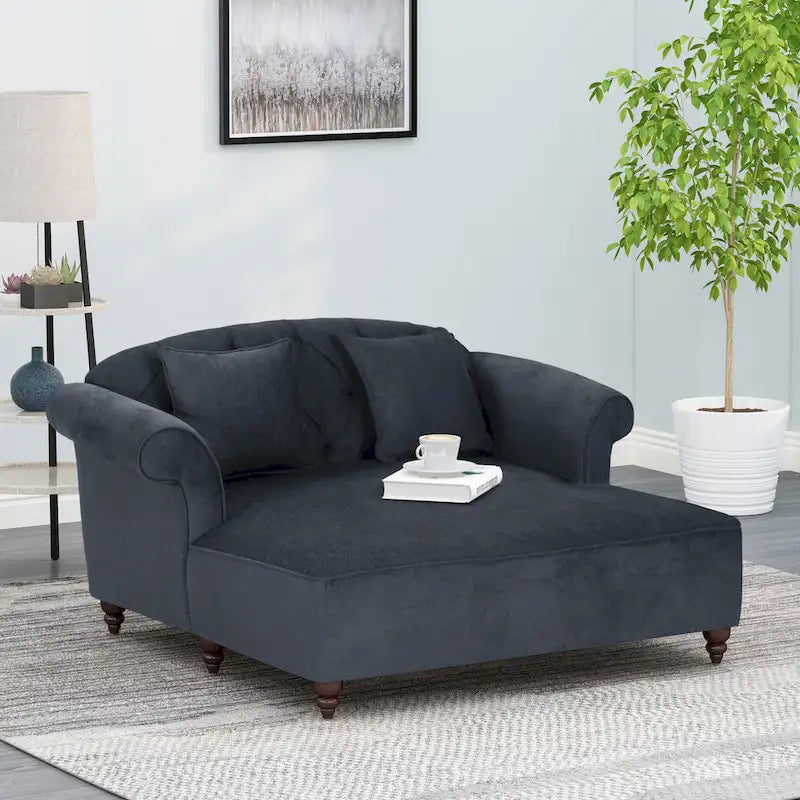Freas Contemporary Tufted Double Chaise Lounge with Accent Pillows by Christopher Knight Home - 63.00 L x 58.50 W x 34.50 H
