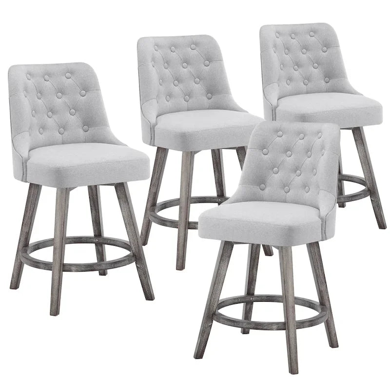 HOMYKA Tufted Swivel Bar Stool with Wood Grain Chair Legs Set of 4