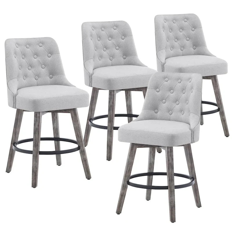 HOMYKA Tufted Swivel Bar Stool with Wood Grain Chair Legs Set of 4