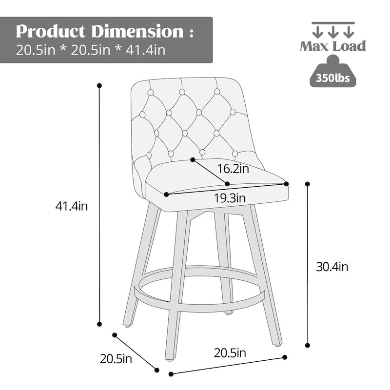 HOMYKA Tufted Swivel Bar Stool with Wood Grain Chair Legs Set of 4
