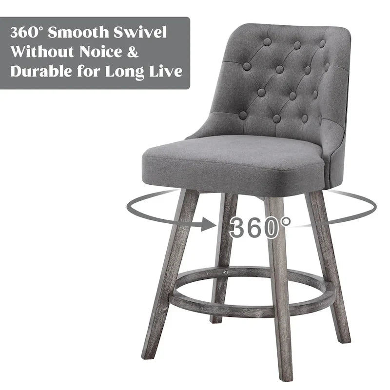 HOMYKA Tufted Swivel Bar Stool with Wood Grain Chair Legs Set of 4