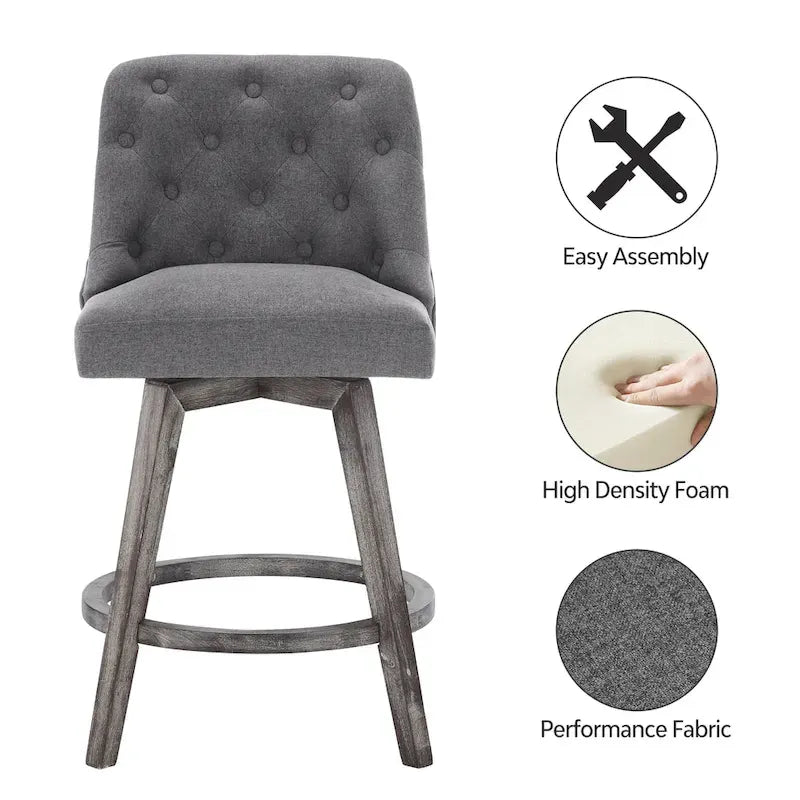 HOMYKA Tufted Swivel Bar Stool with Wood Grain Chair Legs Set of 4