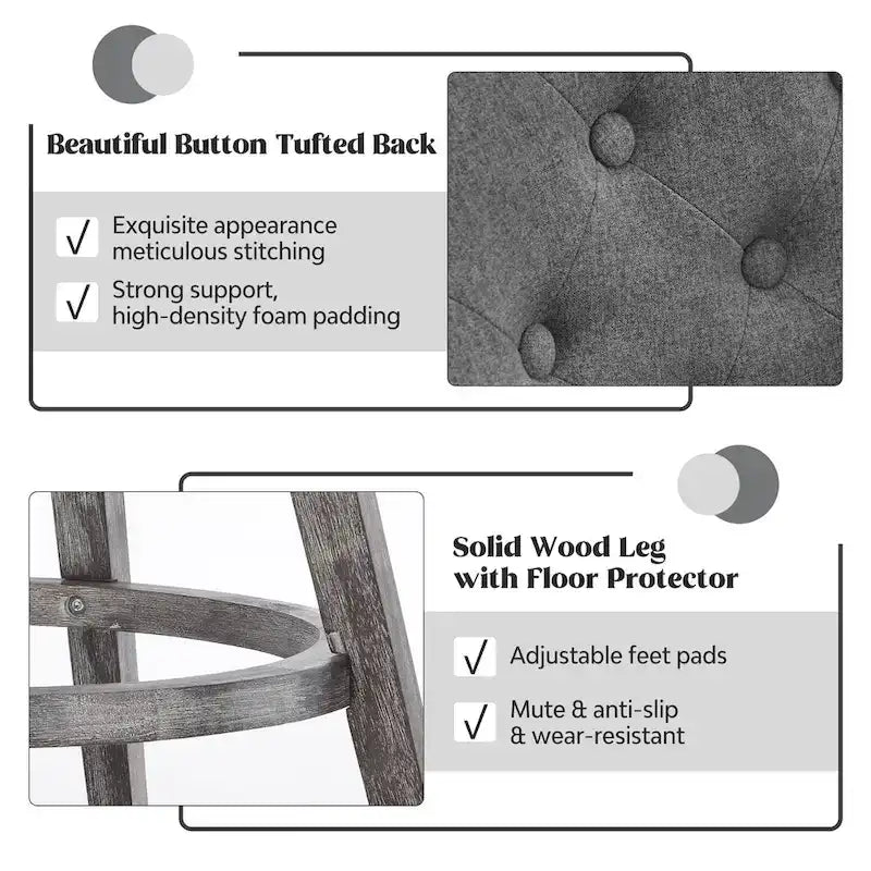HOMYKA Tufted Swivel Bar Stool with Wood Grain Chair Legs Set of 4