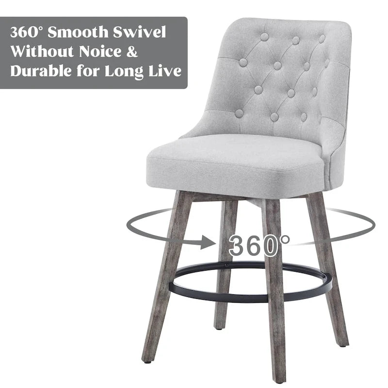 HOMYKA Tufted Swivel Bar Stool with Wood Grain Chair Legs Set of 4