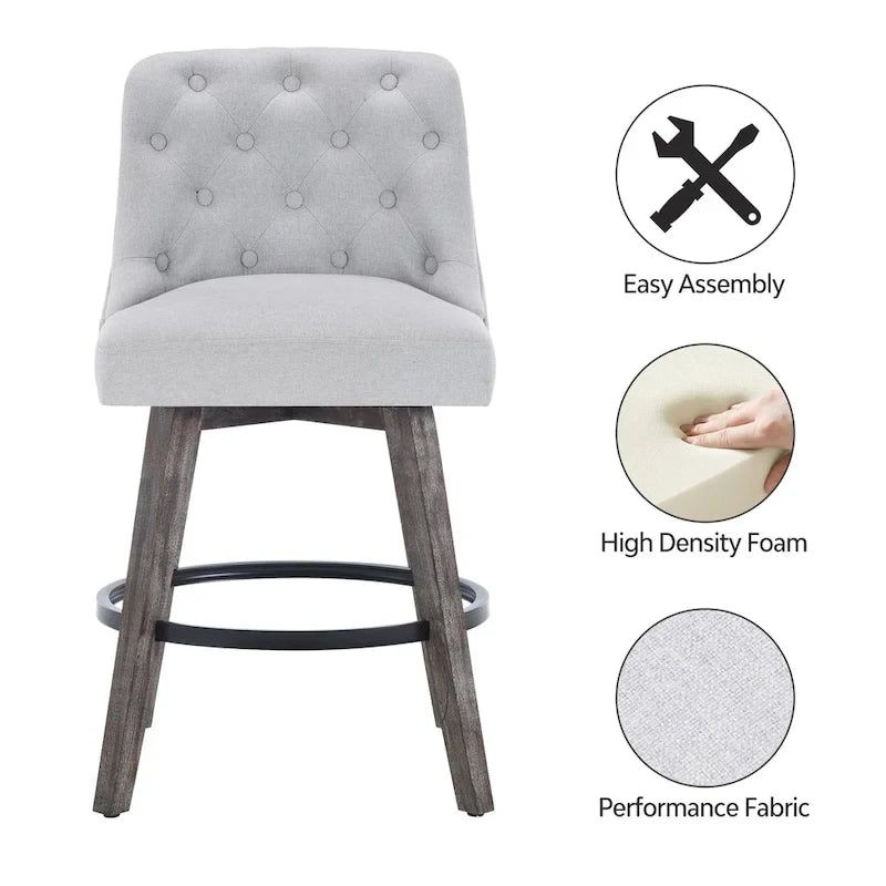 HOMYKA Tufted Swivel Bar Stool with Wood Grain Chair Legs Set of 4
