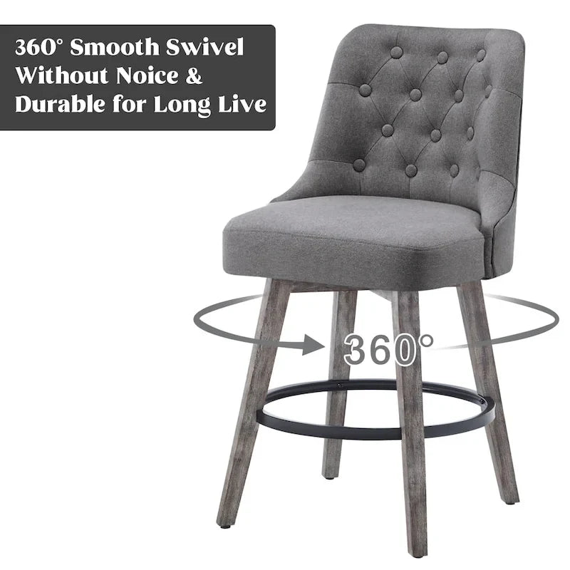 HOMYKA Tufted Swivel Bar Stool with Wood Grain Chair Legs Set of 4