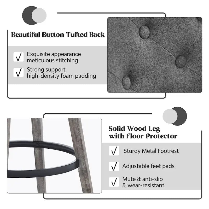 HOMYKA Tufted Swivel Bar Stool with Wood Grain Chair Legs Set of 4