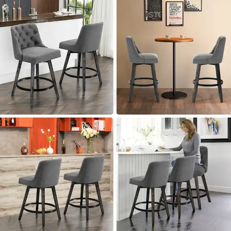 HOMYKA Tufted Swivel Bar Stool with Wood Grain Chair Legs Set of 4