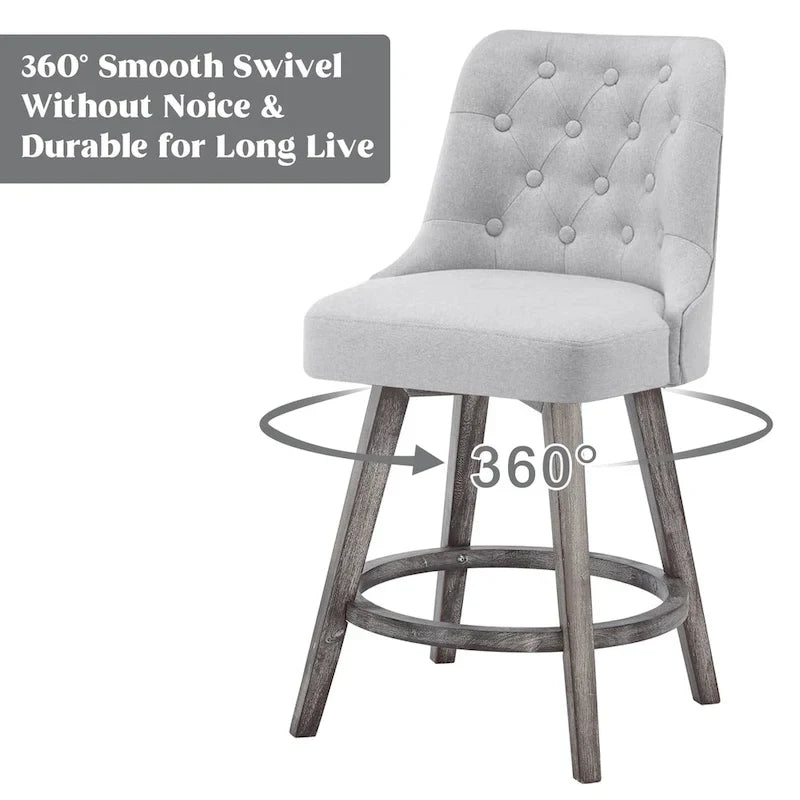 HOMYKA Tufted Swivel Bar Stool with Wood Grain Chair Legs Set of 4
