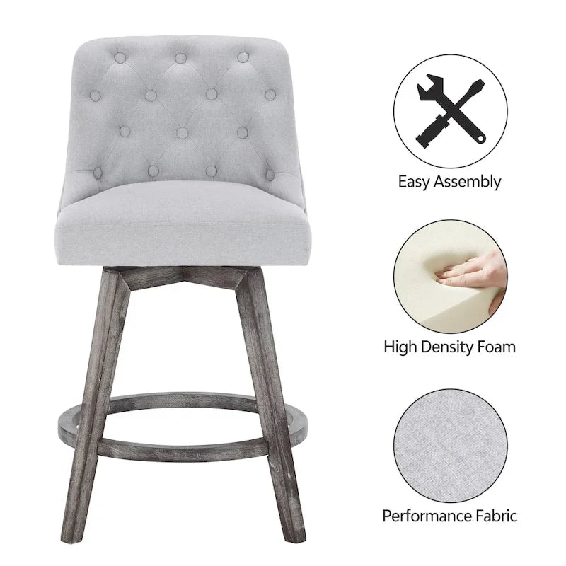 HOMYKA Tufted Swivel Bar Stool with Wood Grain Chair Legs Set of 4