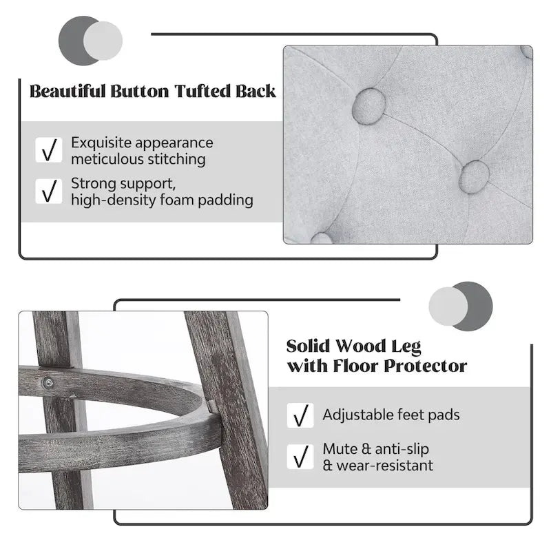 HOMYKA Tufted Swivel Bar Stool with Wood Grain Chair Legs Set of 4