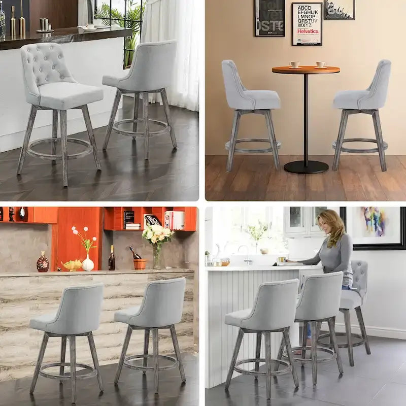 HOMYKA Tufted Swivel Bar Stool with Wood Grain Chair Legs Set of 4