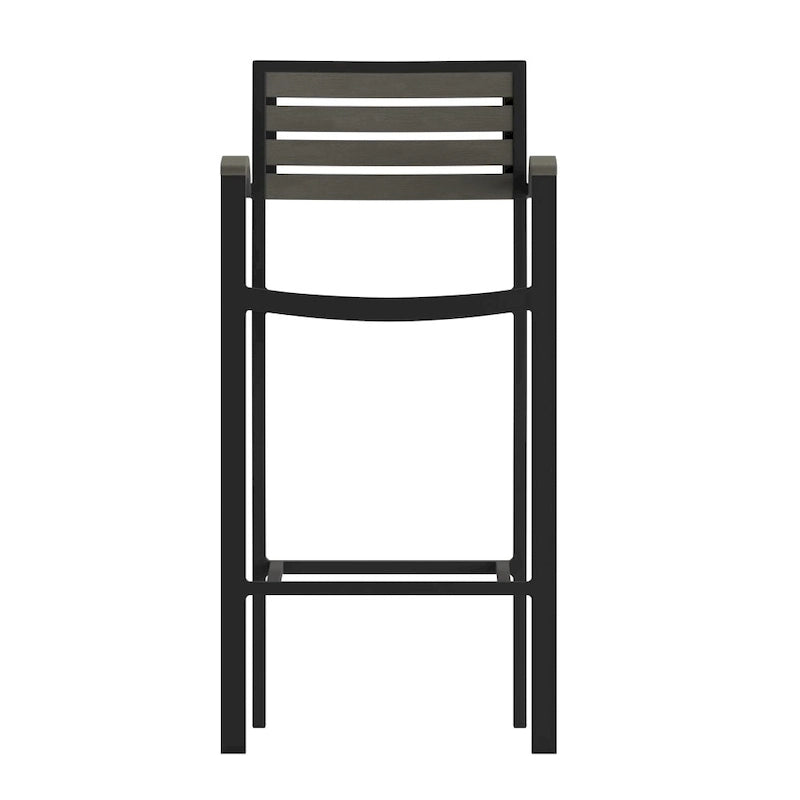 Commercial Grade Outdoor Bar Stool with Armrests and Poly Resin Slats