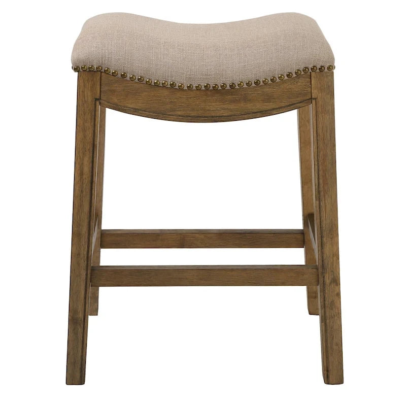 HomeRoots 26 Gray and Brown Fabric and Solid Wood Backless Counter Height Bar Chair