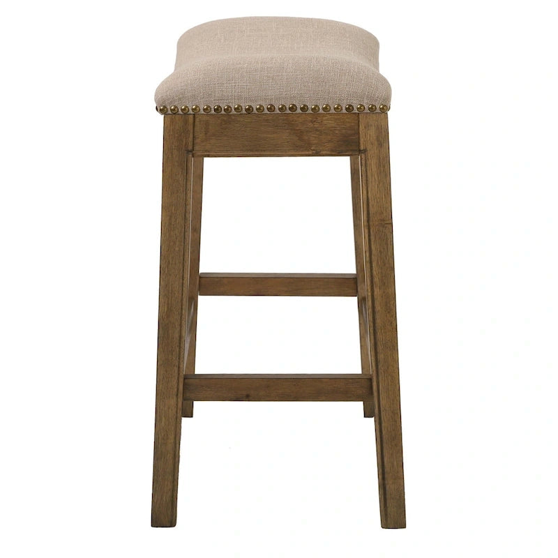 HomeRoots 26 Gray and Brown Fabric and Solid Wood Backless Counter Height Bar Chair