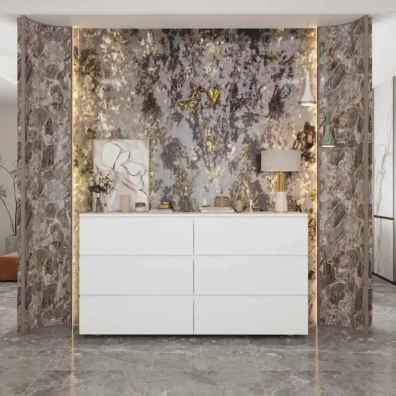 Premium 59-inch 6 Drawers White Floor Double Dresser by Kerrogee