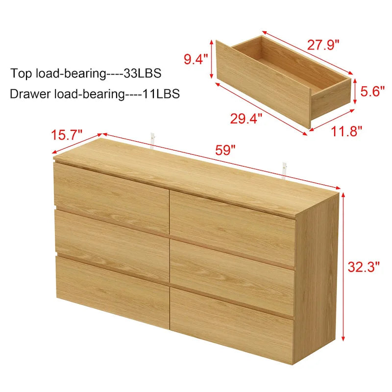 Premium 59-inch 6 Drawers White Floor Double Dresser by Kerrogee