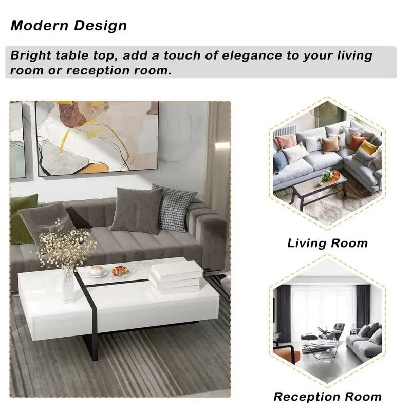 45.2 Modern High Gloss Surface Coffee Table By Aoolive