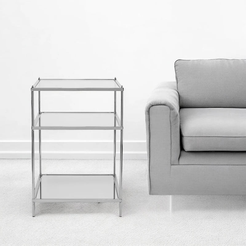 HomeRoots 27 Silver Mirrored Glass And Iron End Table With Shelf - 22x18x26.75