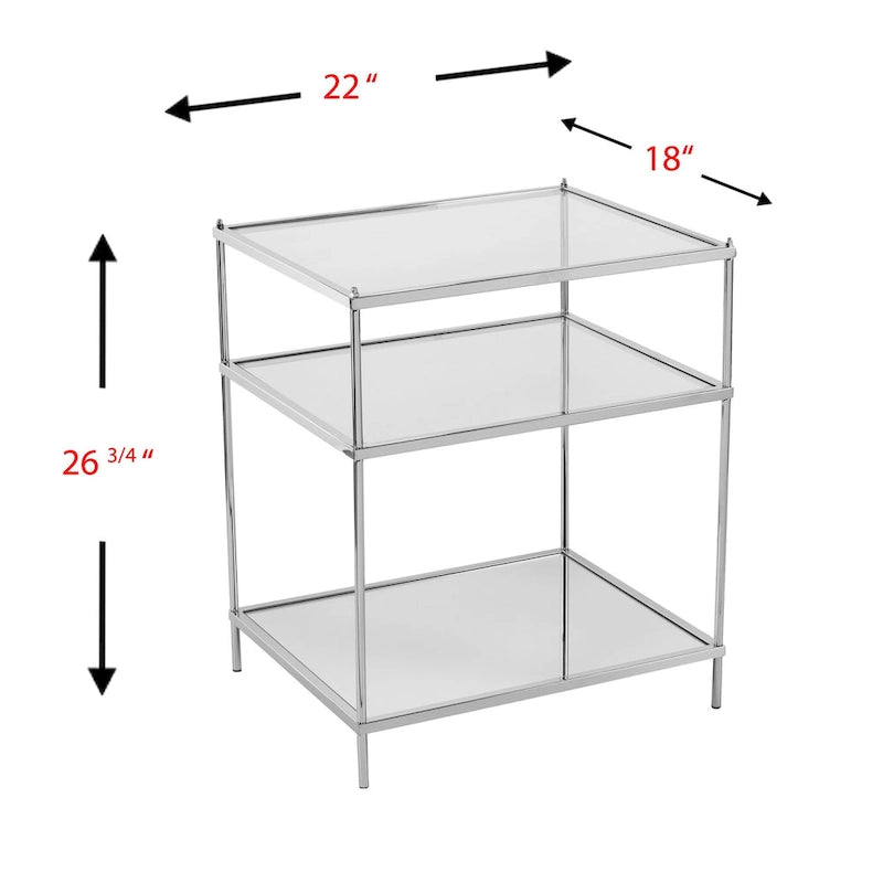 HomeRoots 27 Silver Mirrored Glass And Iron End Table With Shelf - 22x18x26.75
