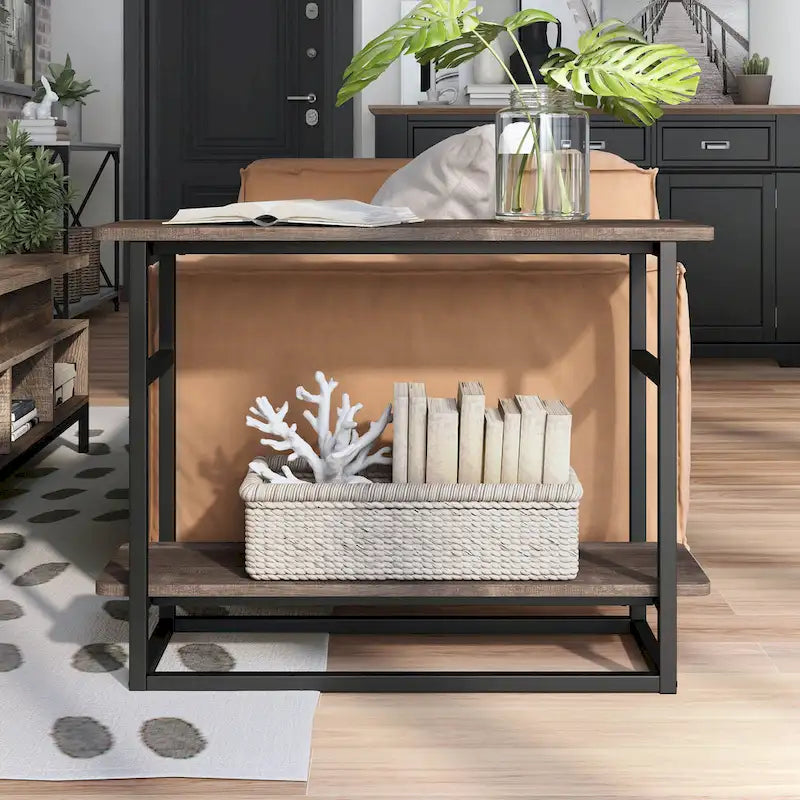 DH BASIC Urban Oak 32-inch Long Side Table with Lower Shelf by Denhour