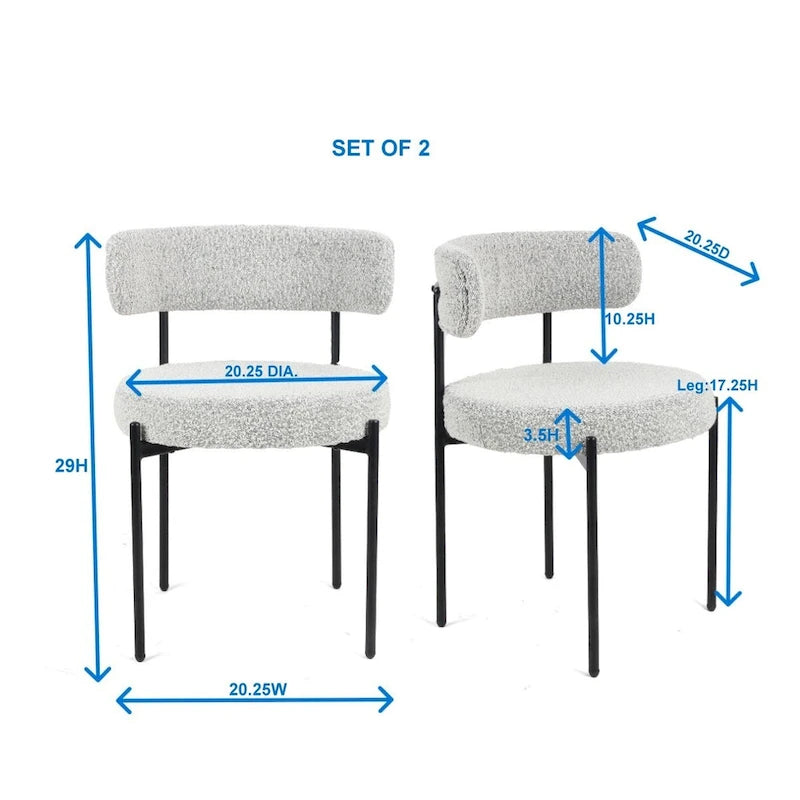 Roundhill Furniture Burbank Modern Round Boucle Dining Chairs, Set of 2
