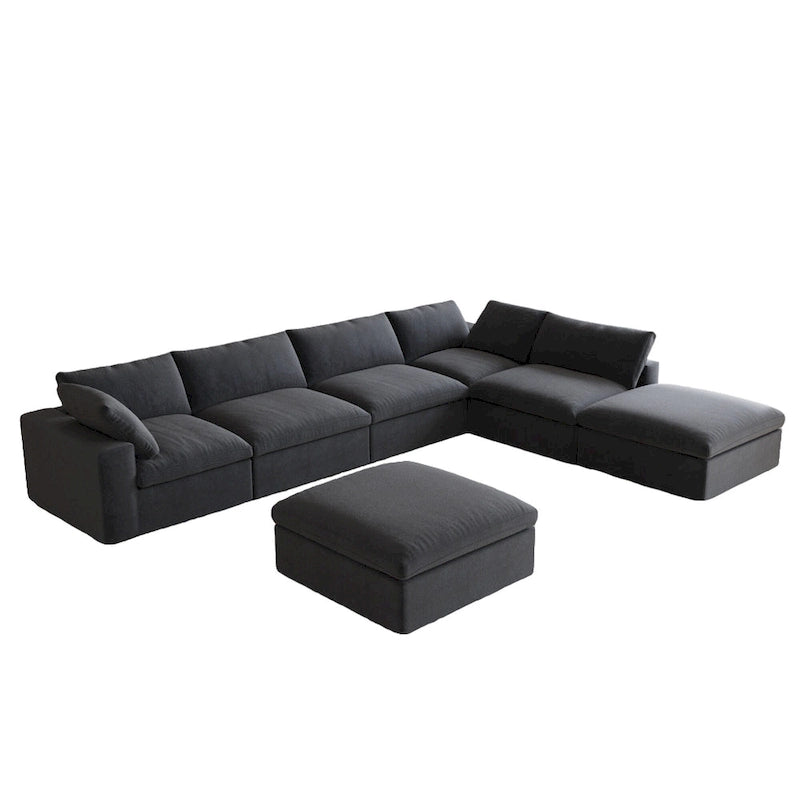 160 in. Free Combination Overstuffed Down Filled Comfort Linen U-shape 6-Seat Sofa Modular Sectional with Ottoman